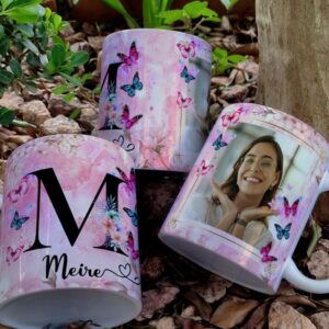 Caneca alfabeto borboleta com foto